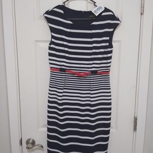 Striped Pencil Dress with Red Belt